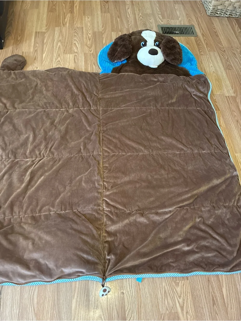 Hug Fun Kids Sleeping Slumber Bag Brown Plush Dog Pillow Head
